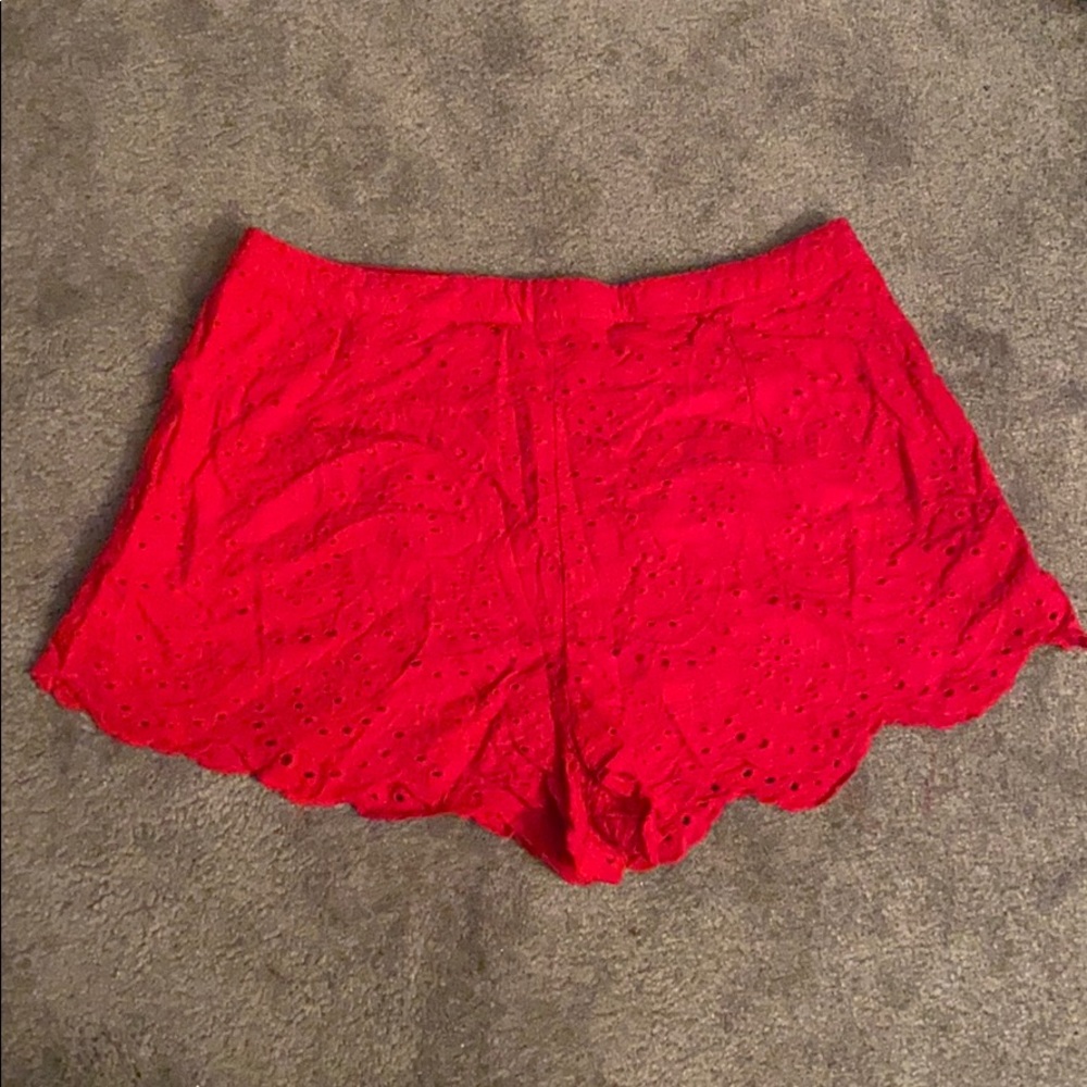 Red Scalloped Eyelet Shorts